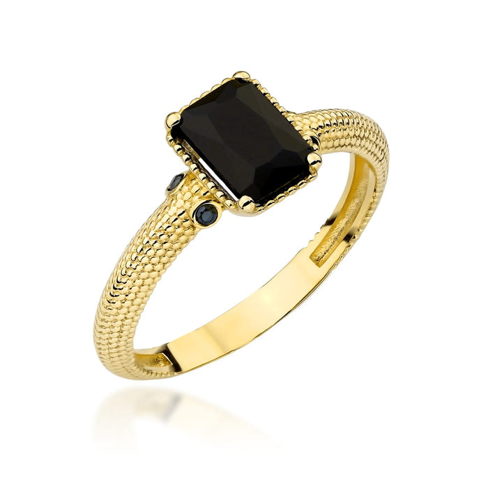 Inel Aur 14K cu Piatră Neagră și Design Ornamentat