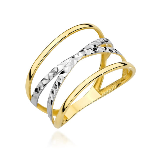 Inel Bicolor Din Aur 14K Cu Finisaj Tip Diamant