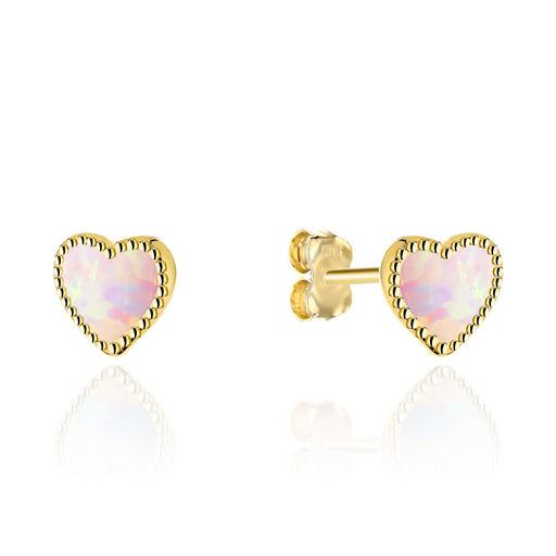 Cercei Aur 14K Inimă cu Opal Roz pe Tijă