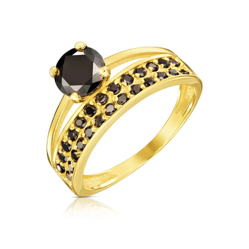 Inel Elegant Din Aur Galben 8K Cu Pietre Negre De Zirconiu