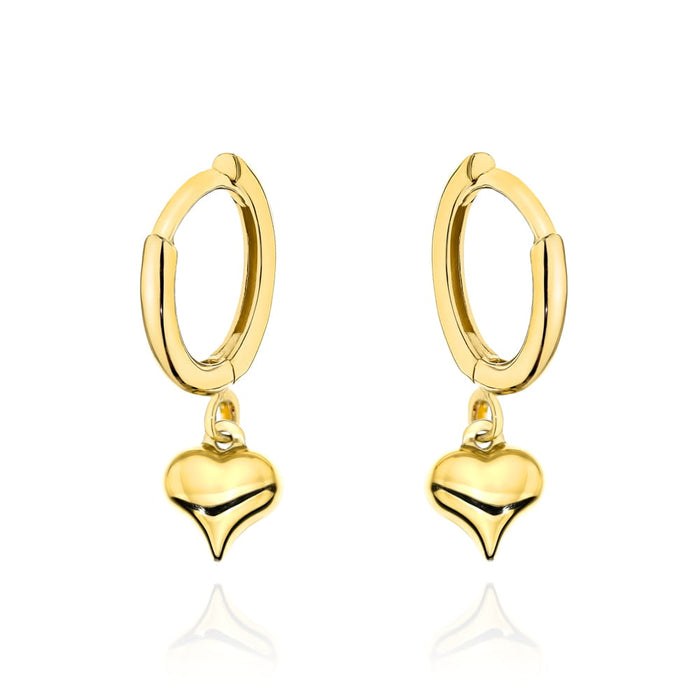 Cercei Tip Creole Din Aur Galben 14K Cu Inimi Elegante