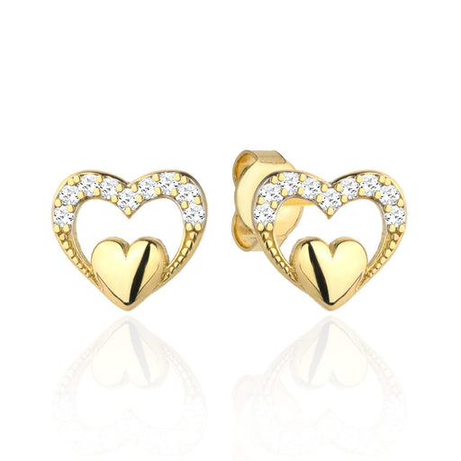 Cercei Aur 14K Inimă Simplă cu Zirconiu Strălucitor