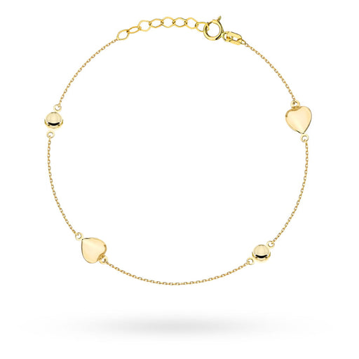 Brățară Delicată din Aur 14K cu Inimi și Cercuri