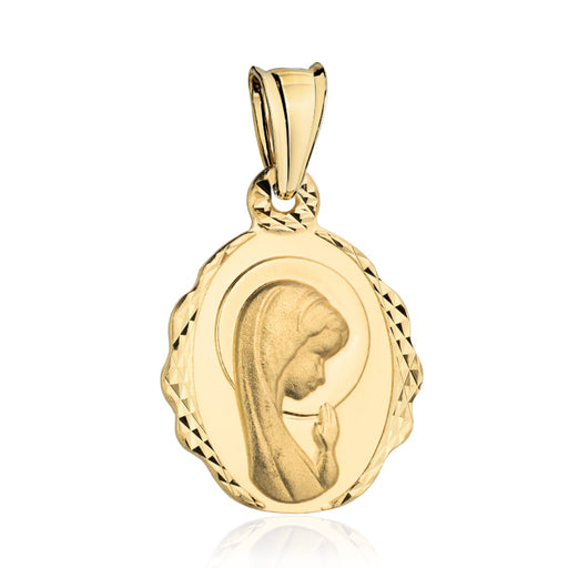 Medalion Aur cu Fecioara Maria Rugându-se și Diamante Delicate