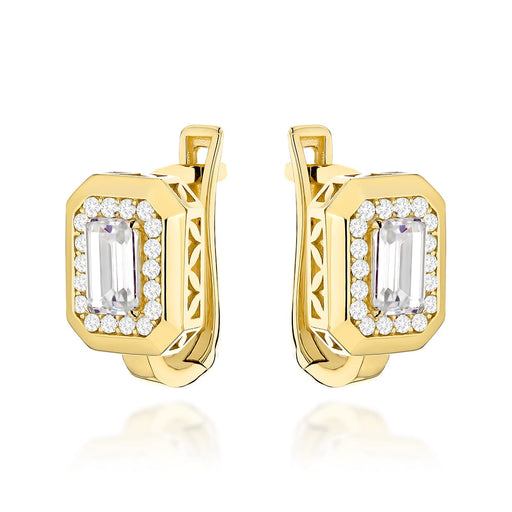 Cercei Eleganți Din Aur Galben 14K Cu Cristale Zirconiu Și Sistem Englezesc