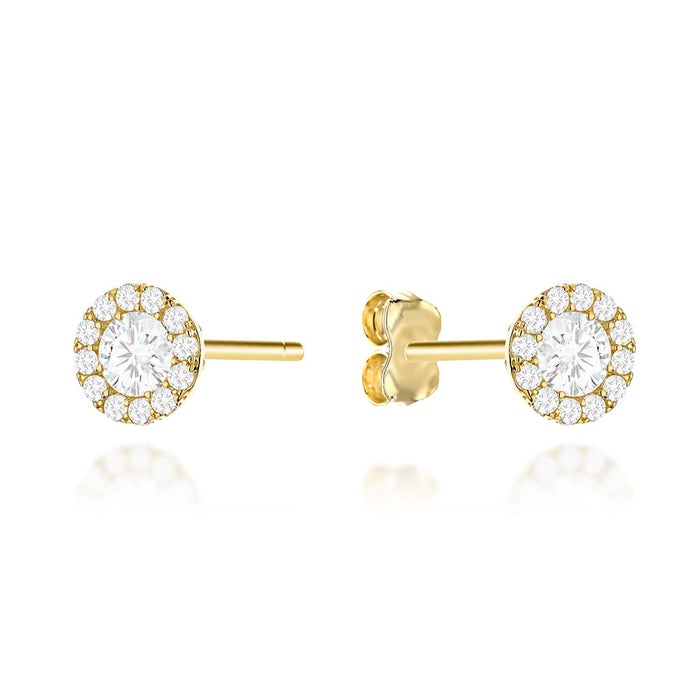 Cercei Rotunzi Din Aur 14K Cu Zirconiu Și Spate Ajourat