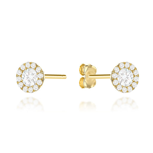 Cercei Rotunzi Din Aur 14K Cu Zirconiu Și Spate Ajourat