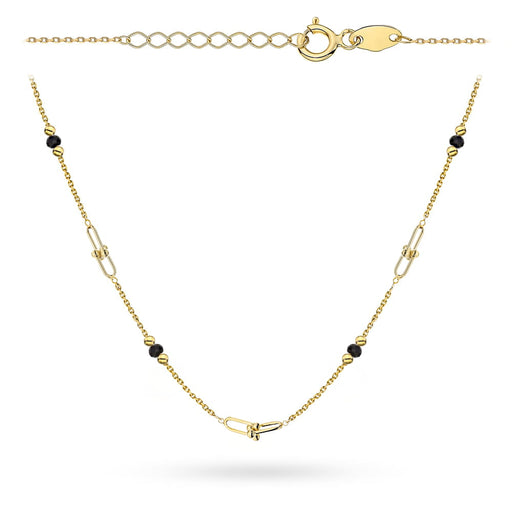 Colier Aur 14K Zale Împletite Și Bile Lucioase Cu Piatră Neagră