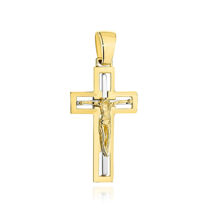 Cruce Din Aur 14K Cu Isus Răstignit, În Două Culori