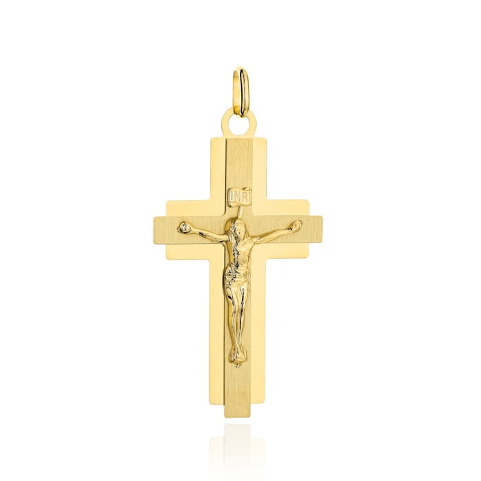 Cruciuliță Aur Galben 14K Satinată cu Contur Lucios și Isus