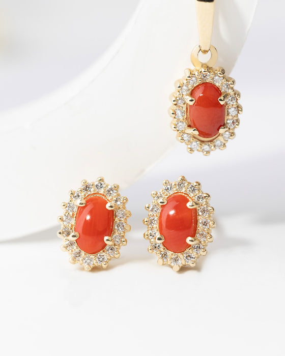 Pandantiv Aur 14K cu Coral 0.20 ct si Diamante Naturale