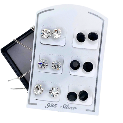 Cercei lant argint cu zirconii  albe sau negre,7 mm