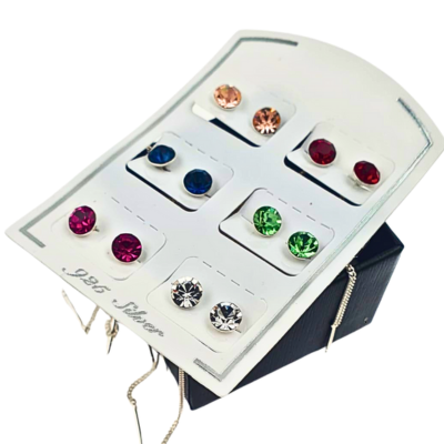 Cercei lant argint cu zirconii colorate, 5mm