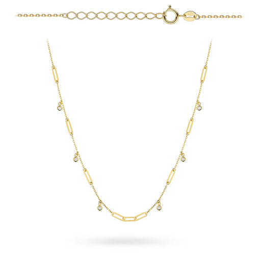 Colier Aur 14K Cu Lanț Din Zale Lungi Și Zirconiu