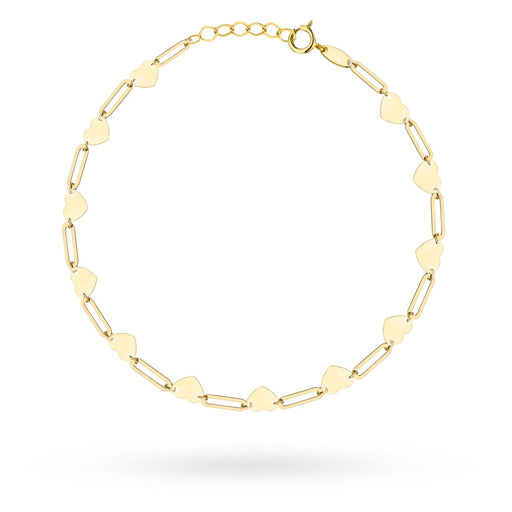 Brățară Aur 14K cu Zale Ovale și Inimi Netede