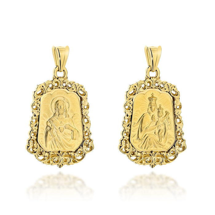 Medalion Religios Dublu Scapular Din Aur 14K În Montură Ornată