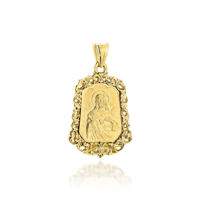 Medalion Religios Dublu Scapular Din Aur 14K În Montură Ornată