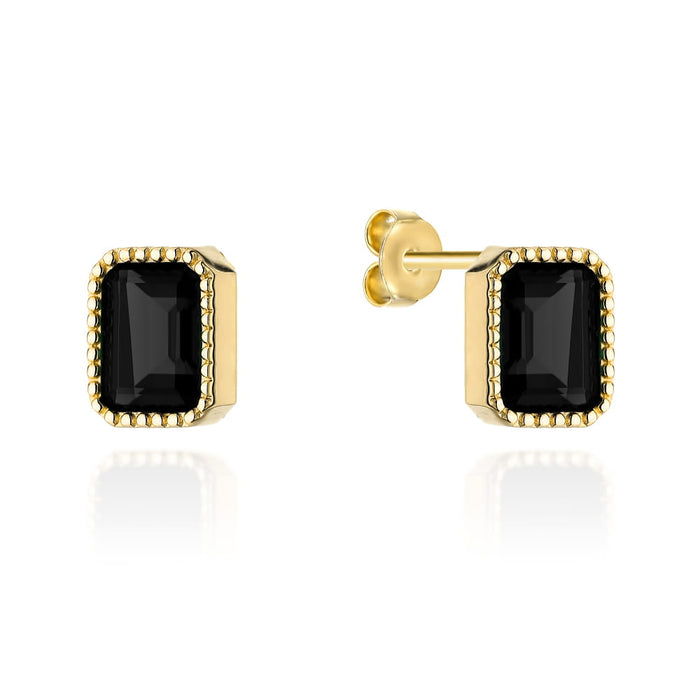 Cercei Aur Galben Dreptunghiulari Cu Onix Sintetic 14K