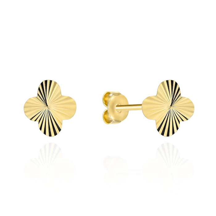 Cercei din Aur 14K Trifoi cu Finisaj Diamantat