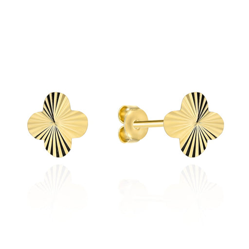 Cercei din Aur 14K Trifoi cu Finisaj Diamantat