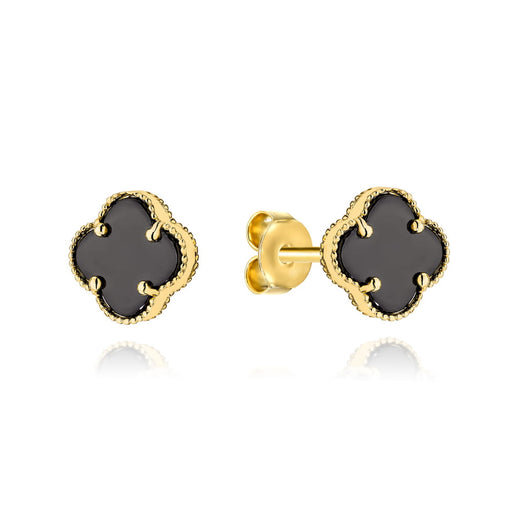 Cercei de aur cu trifoi negru, 6 mm