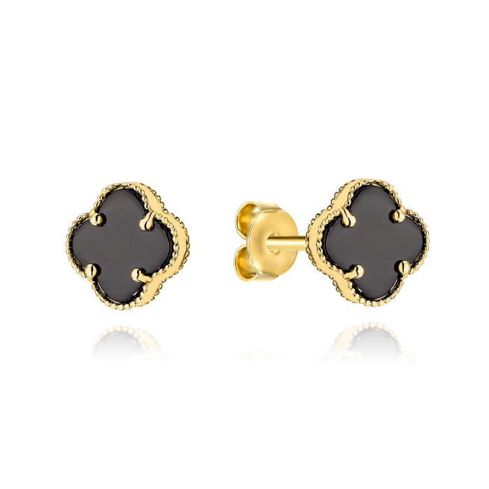 Cercei de aur cu trifoi negru, 6 mm