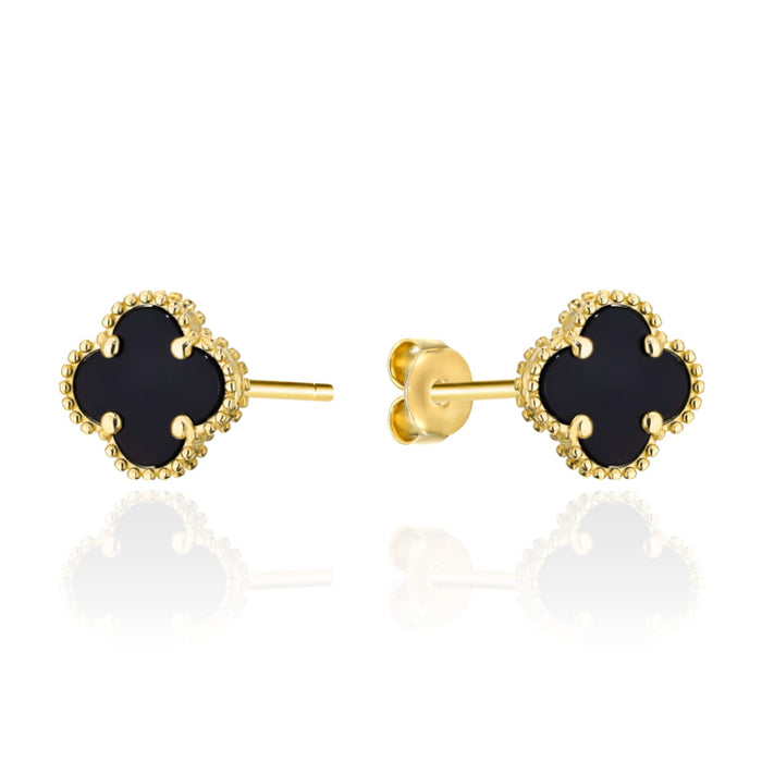 Cercei din aur 14K cu trifoi negru 12mm