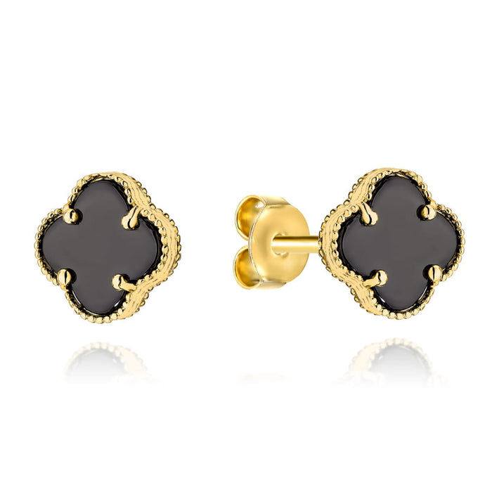 Cercei de aur cu trifoi negru, 9mm