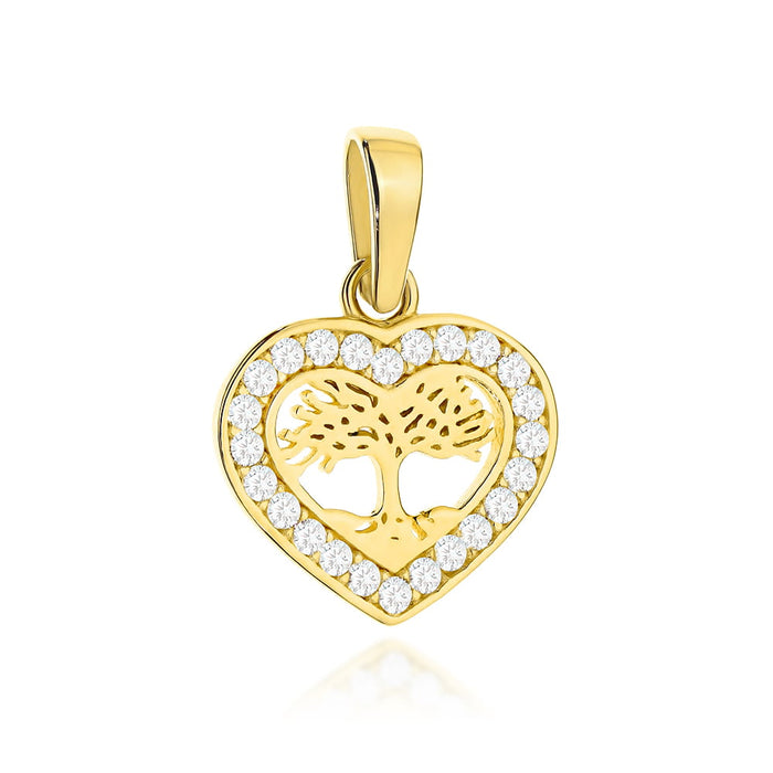 Pandantiv Aur 14K Copacul Vieții În Inimă Cu Cristale De Zirconiu