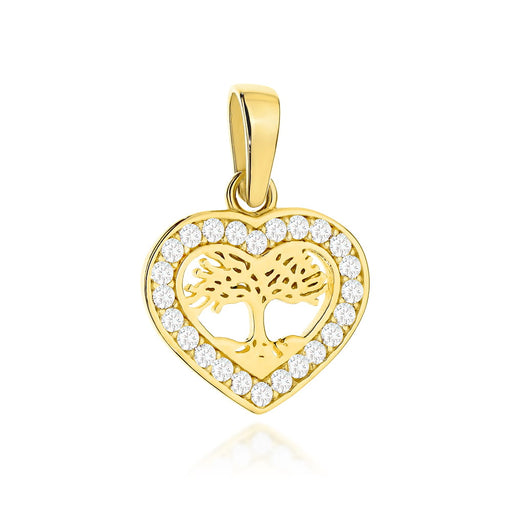 Pandantiv Aur 14K Copacul Vieții În Inimă Cu Cristale De Zirconiu