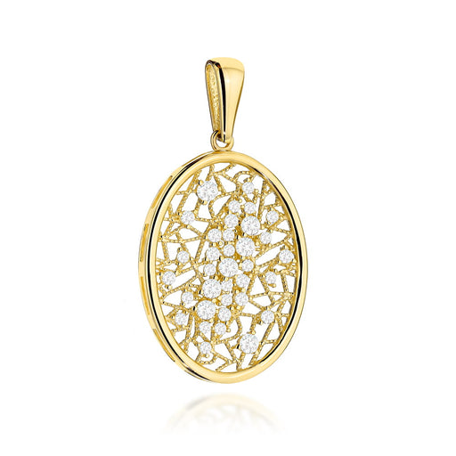 Pandantiv Aur Galben Oval Ajurat Cu Zirconii