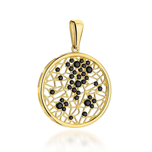 Pandantiv Aur 14K Cerc Ajurat Cu Pietre Negre