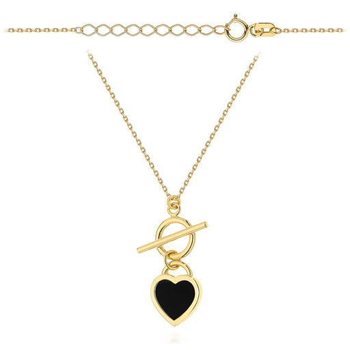 Colier Aur Galben Inimă Cu Piatră Neagră 14K