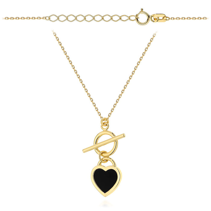 Colier Aur Galben Inimă Cu Piatră Neagră 14K