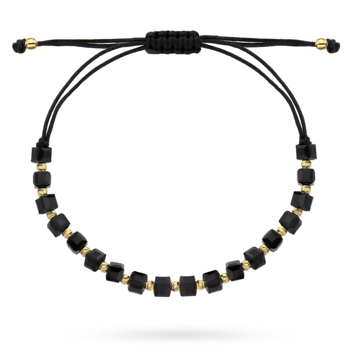 Brățară cu bile și pietre negre pe șnur