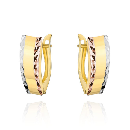 Cercei Eleganti Din Aur 14K În Trei Culori Cu Șlefuire Tip Diamant