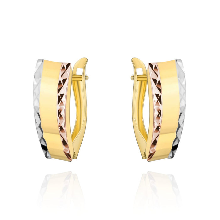 Cercei Eleganti Din Aur 14K În Trei Culori Cu Șlefuire Tip Diamant