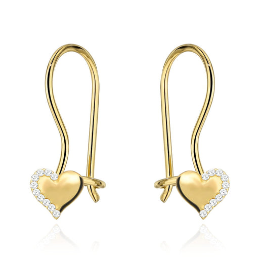 Cercei Aur 14K Inimă cu Zirconiu – Eleganță Pură