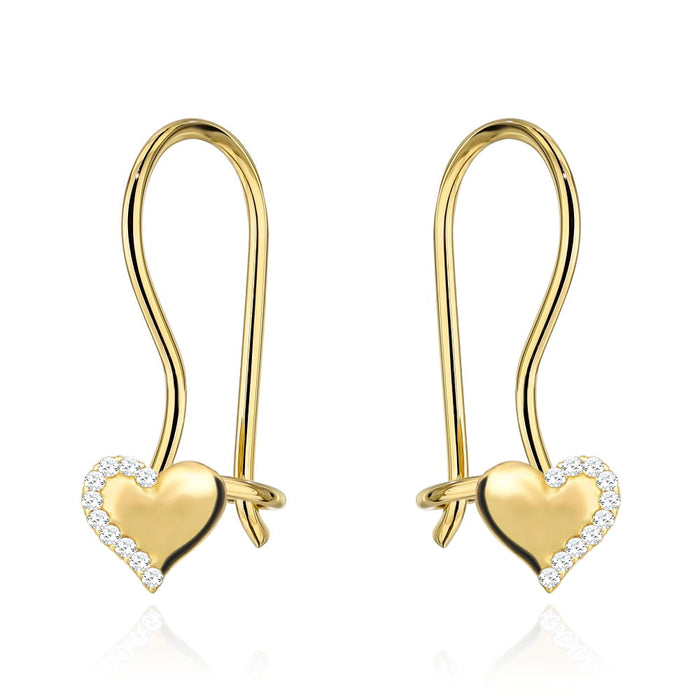Cercei Aur 14K Inimă cu Zirconiu – Eleganță Pură