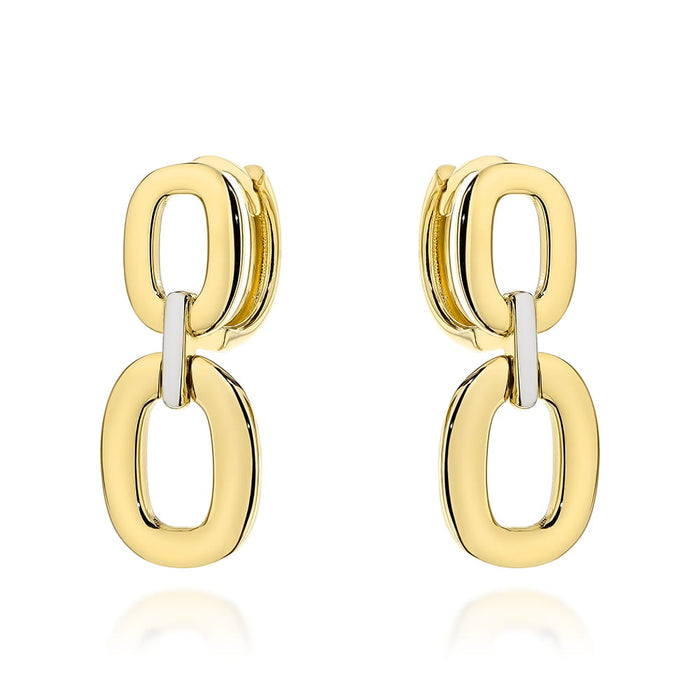 Cercei Aur 14K Ovali cu Detalii de Aur Alb pe Creole