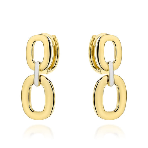 Cercei Aur 14K Ovali cu Detalii de Aur Alb pe Creole