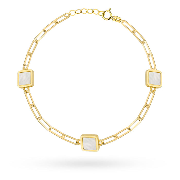 Brățară Aur 14K Cu Zale Lungi și Pătrate din Sidef