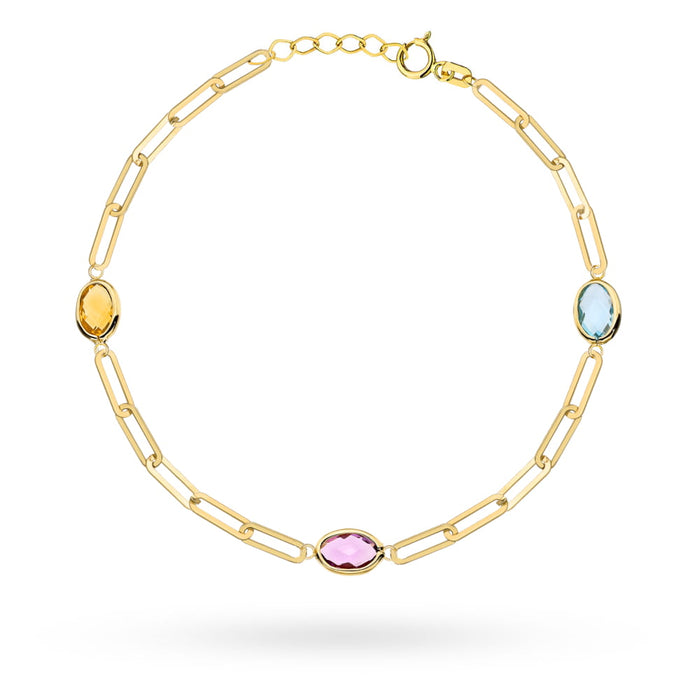 Brățară Aur 14K cu Topaz, Ametist și Citrin – Design Oval