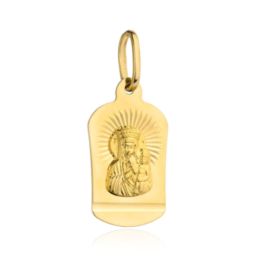 Medalion Aur 14K Fecioara Maria de la Częstochowa cu raze