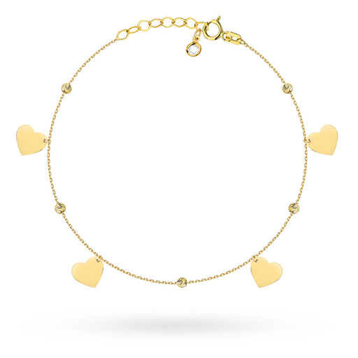Brățară de Gleznă Aur 14K cu Inimioare și Biluțe Strălucitoare