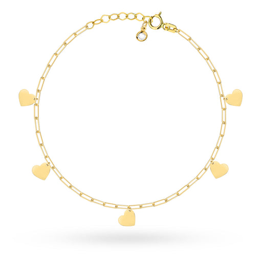 Brățară de Gleznă Aur 14K cu Zale Lungi și Inimioare Pendulare
