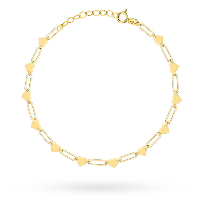 Brățară de Glezna Aur 14K cu Zale Alungite și Inimioare