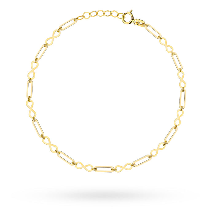 Brățară de Gleznă Aur 14K cu Zale Alungite și Semnele Infinitului