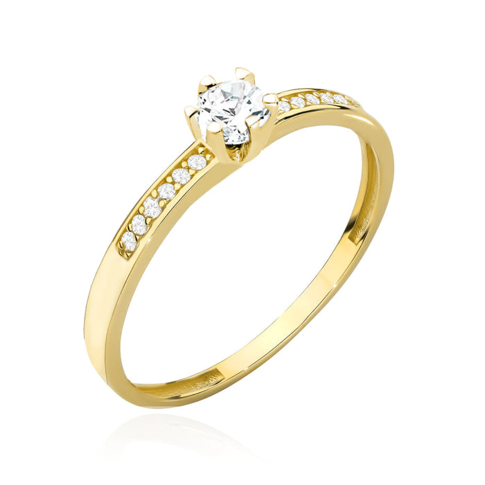 Inel Aur 14K Cu Zirconiu Central și Detalii Strălucitoare