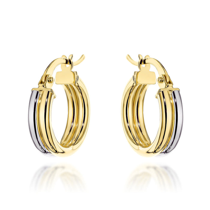 Cercei Aur 14K Cercuri Duble în Două Culori de Aur